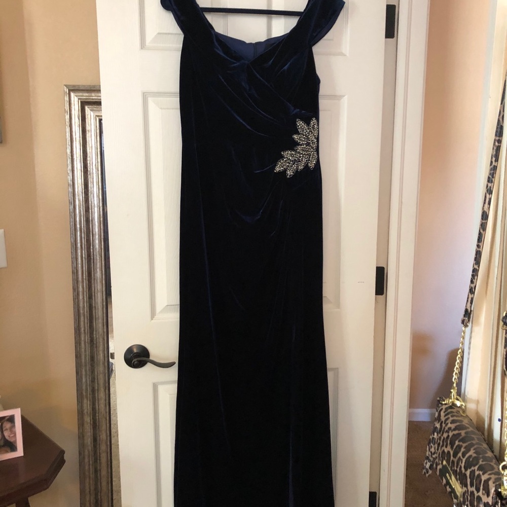 Dark blue velvet formal long dress